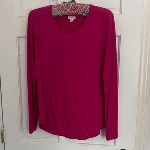J. Crew Long-Sleeve Crewneck Top in Fuchsia Pink